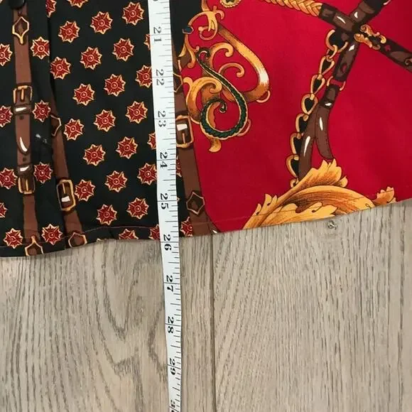 Talbots 100% Silk Red Black Equestrian Mobwife Button Down Shirt Top Size 12P - Picture 8 of 8